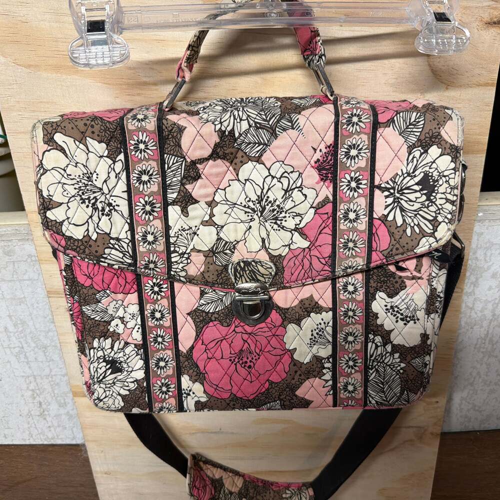 Vera Bradley Mocha Rouge Quilted Laptop Portfolio Carrying Case‎ with Strap